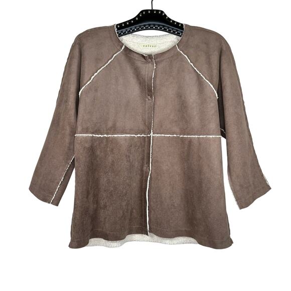 Velvet Brown Faux Suede Snap Button Jacket Medium - Picture 1 of 12